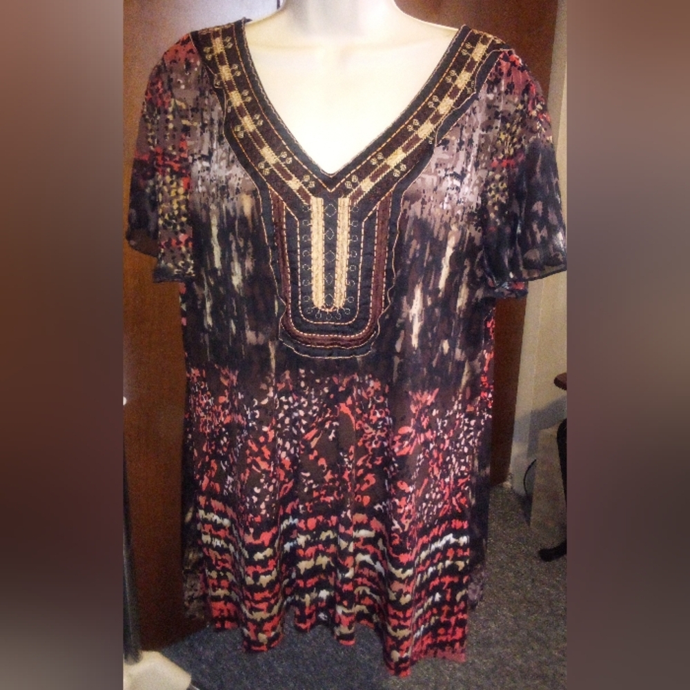 Elementz Ladies Embroidered Stretch Top Earthy Size 2 X